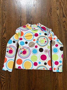 Kids Long Sleeve Rash Guard in White with Multicolor Dot Print